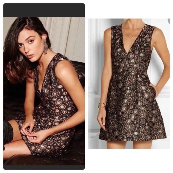 Alice + Olivia Dresses & Skirts - ALICE + OLIVIA Pacey Embellished Lantern Dress Black Metallic Brocade Size 0